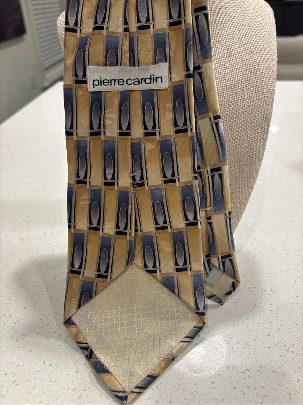 Pierre Cardin Gold and Blue Geometric Silk Tie